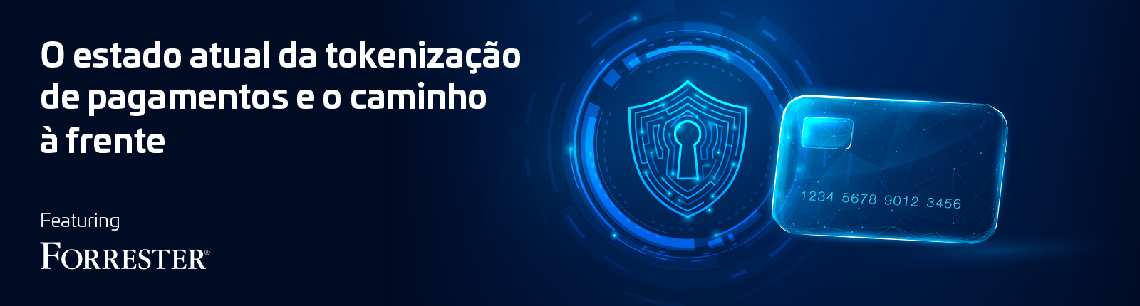 Banner featuring a digital security shield and a glowing credit card